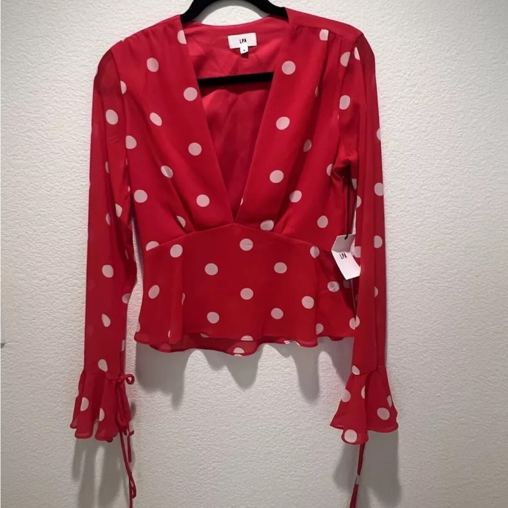 LPA Red Polka Dot Blouse NWT